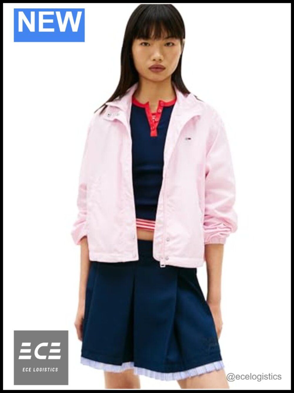 Lightweight Varsity Windbreaker Jacket Zip Up Funnel Neck Logo Detail